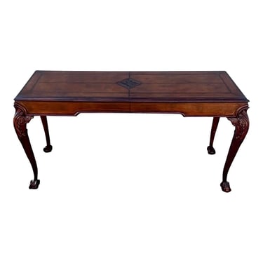 Carved Wood and Leather Chippendale Ball and Claw Console Table 