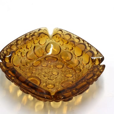 vintage mid century ashtray /amber glass with bubbles 
