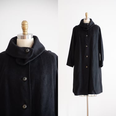 black wool coat 50s 60s vintage heavy warm wool overcoat 