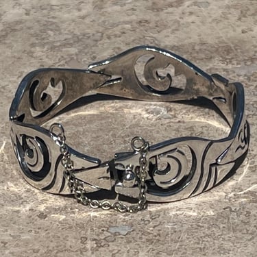 Serafin Moctezuma ~ Vintage Mexico Sterling Silver Wide Link Bracelet - c. 1940's 