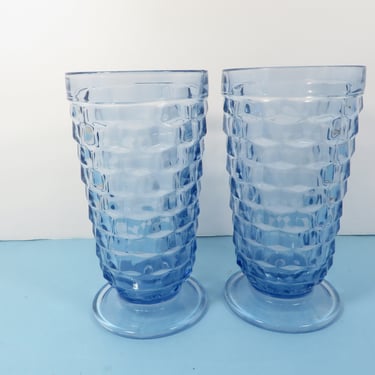 Vintage Blue Whitehall Iced Tea Glasses - 1960's Blue Colony Whitehall Stacked Cube Glasses 