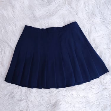 Vintage 80s Navy Tennis Skirt // Pleated Mini Skirt Elastic Waistband 