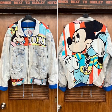 Vintage 1980’s “Too Cute” Mickey Mouse Disney Patchwork New Wave Hip Hop Denim Oversize Jacket, 80’s Vintage Clothing 