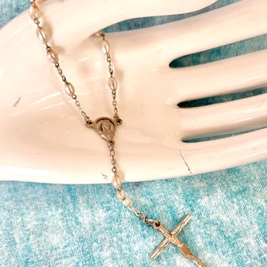 Rosary Chaplet, Decade, Faux Pearl Beads, Made in Spain, Vintage Mid Century, Prayer, Religious, Catholic 
