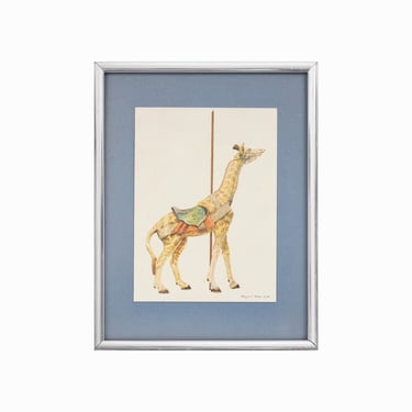 1978 Margaret Brown Lithograph on Paper Carousel Giraffe Vintage Print 