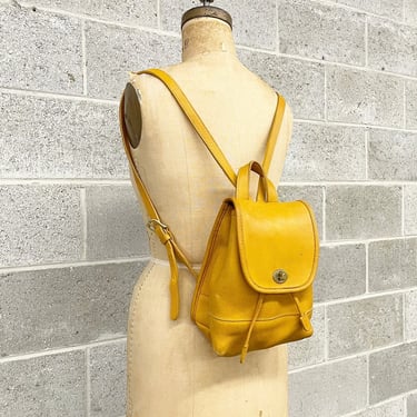 Vintage Coach Bag Retro 1990s Dayback + Drawstring Backpack + Genuine Leather + Mustard Yellow + 9960 + Womens Accessory 