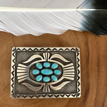 BUCKLE UP Donovan Kinsel Sandcast Silver & Kingman Turquoise Belt Buckle | DK Hallmark Navajo Native American Southwestern Sand Cast Jewelry 