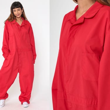 90s Coveralls Pants Red Jumpsuit 1990s Boiler Suit Workwear One Piece Work Wear Long Sleeve Vintage WearGuard Mechanic Men's 2xl xxl 