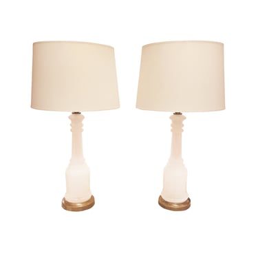 1940s Opalescent Glass Column Table Lamps - a Pair