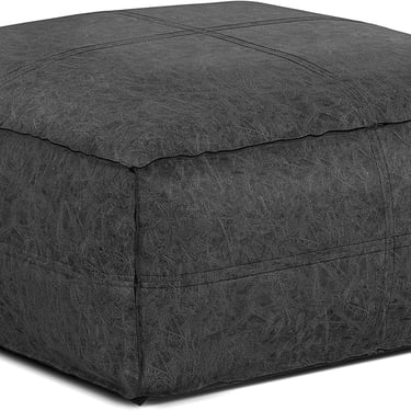 Brody Boho Distressed Black XL Square Ottoman/Pouf Vegan Leather FFW258-635