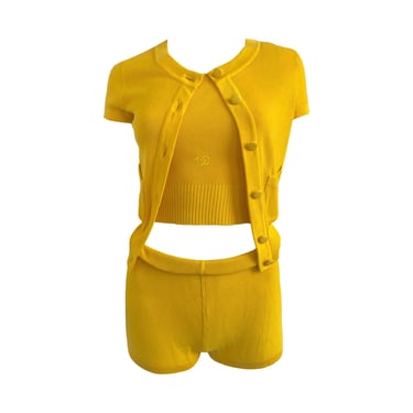Chanel Yellow Ribbed 3-Pc Logo Set