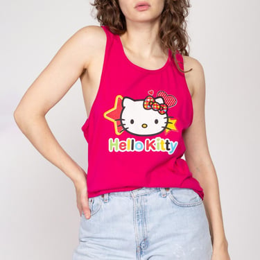 Medium 90s Hello Kitty Hot Pink Tank Top | Vintage Sanrio Cartoon Cat Graphic Shirt 