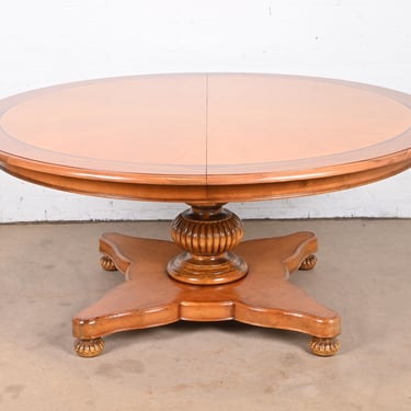 Baker Furniture Italian Provincial Pedestal Extension Dining Table, Newly Refinished