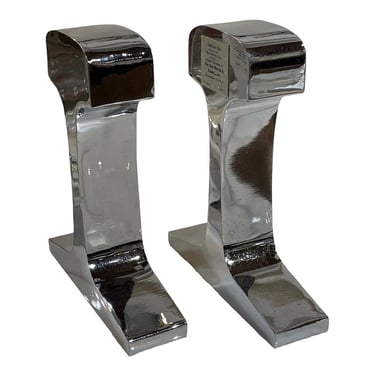 1980s Chrome Rail Line Library Bookends - a Pair 