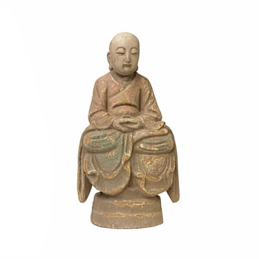 Chinese Rustic Distressed Finish Wood Lohon Monk Statue ws2814E 