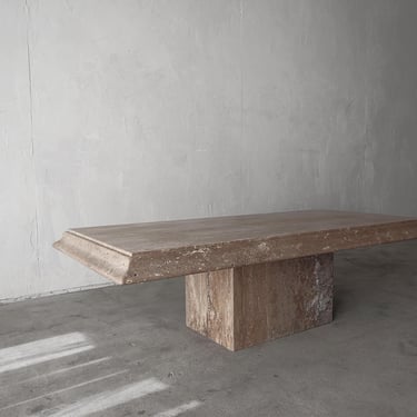 Rectangular Brown Travertine Pedestal Coffee Table 