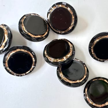 Vintage Black and Gold Lustre Pressed Glass Buttons -  Set of 8 