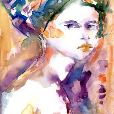 Female Watercolor - Expressive Portrait Painting - Loose Watercolor Style - Colorful Art - Art Gifts - 9x12 - Ready to Frame - Watercolour 