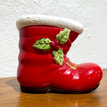 Vintage 1970s Super Cute Ceramic Santas Boot Planter 