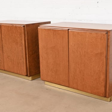 Milo Baughman for Thayer Coggin Burl Wood and Brass Bedside Chests, Newly Refinished