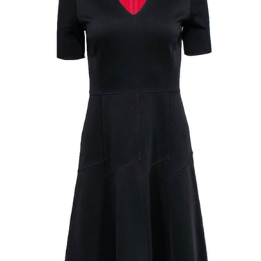 Elie Tahari - Black Fit &amp; Flare Scuba Dress w/ Red Contrast Fabric Sz 4