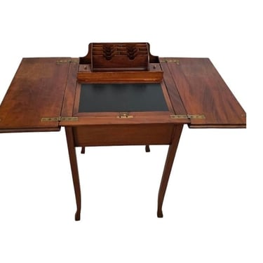 Antique English Edwardian Period Mahogany Metamorphic Writing Desk Sewing Side Table 