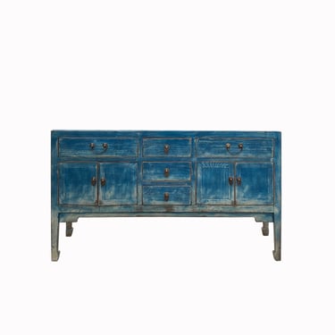 Distressed Teal Sailor Blue Tall Console Table Cabinet Credenza cs7479E 