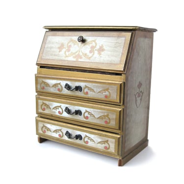 Shabby Chic Jewelry Box, Vintage Wooden Jewelry Display Cabinet with Gold Painted Design, Bedroom Decor, Boudiour Statement Piece 