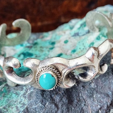 George Begay Sand Cast Sterling Cuff~Old Pawn Cuff Bracelet Blue Turquoise Stone 