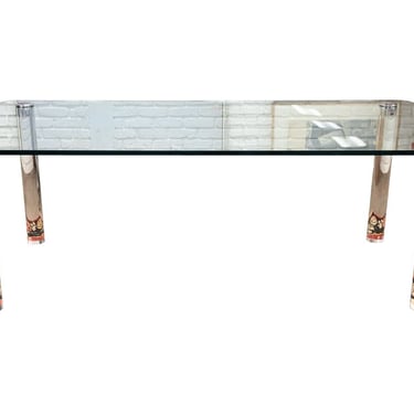 Leon Rosen for Pace Chrome & Lucite Glass Dining Table 