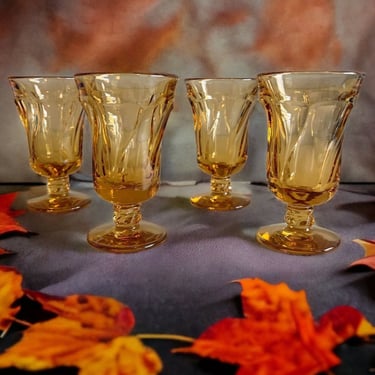 Vintage Fostoria Glass Jamestown Amber Juice Glasses Set of 4 Mid Century Modern 