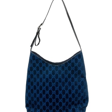 Gucci Blue Velvet Logo Shoulder Bag