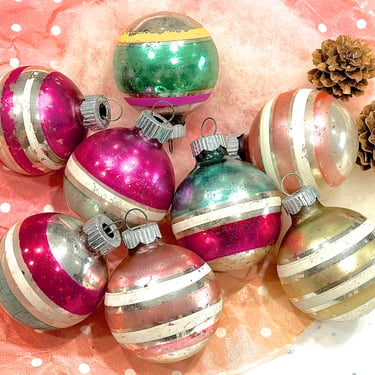 VINTAGE: 8 Shiny Brite Striped Glass Ornaments - Old Christmas Ornaments - Holliday - SKU 