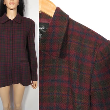 Vintage 90s Plaid Wool Blend Mid Weight Jacket Size M/L 