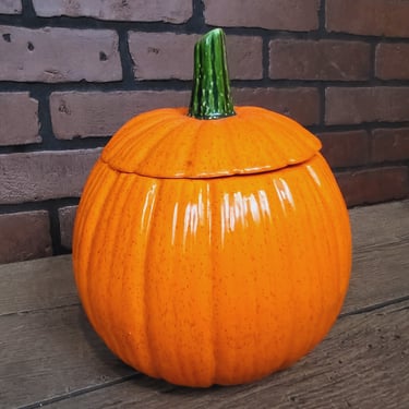 Vintage Ceramic Halloween Pumpkin Jack O Lantern Cookie Jar 