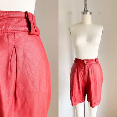 Vintage 1980s Red Matte Leather Shorts / XS 