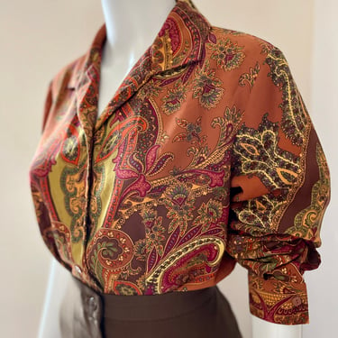 Button up Paisley Blouse 1990's fits S - L 