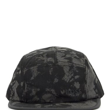 Boss Black Flat Brim Hat With Graphic Print And Adjustable Closure Men