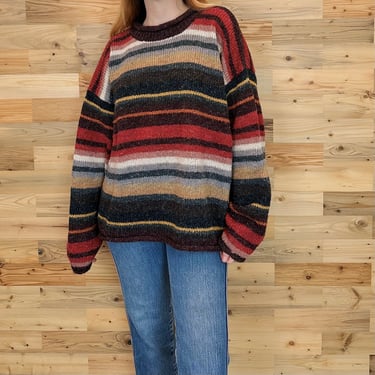 90's Striped Woven Knit Vintage Pullover Sweater Top 
