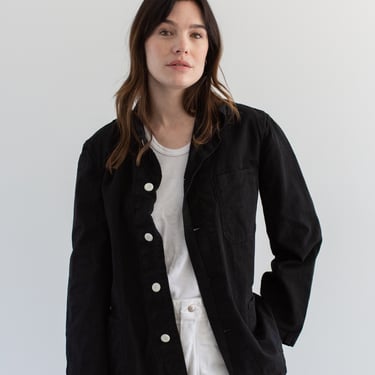 Vintage Black Cotton Canvas Chore Blazer | Unisex Three Pocket Overdye European Utility Jacket | S M | BSC025 