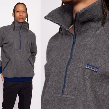 80s Patagonia Fleece Half Zip Sweatshirt - Men's Medium | Vintage Zip Front High Neck Plain Pullover 