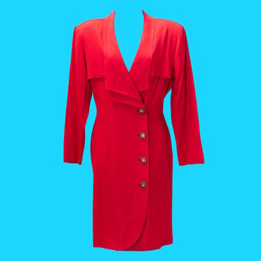 Vintage 1980s Red Buttoned Dress | Medium | 2 