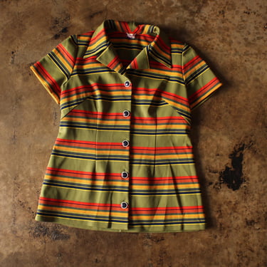 1960's Knit Top / Striped Women's Shirt / Large 