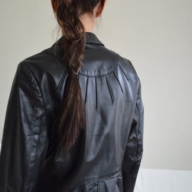 rising sun black leather cropped blazer jacket 