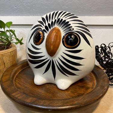 Owl Sculpture Art Tonala Mexican Folk Art, Hand-painted Vintage Figurine, 