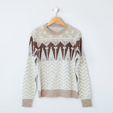 Vintage 70s Tan & Brown Fair Isle Sweater - seventies, south western, navajo, acrylic knit - Men's M 