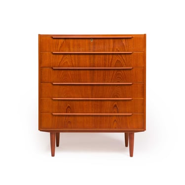 Vintage Danish Mid-Century Teak Six Drawer Tallboy Dresser 