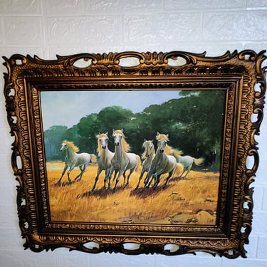 Vintage Wall Picture / Retro Wall Picture / Picture of Horses / Square Framed Picture/ Home Decor/ Retro Wall Decor / Postmodern/90s/ Italy 