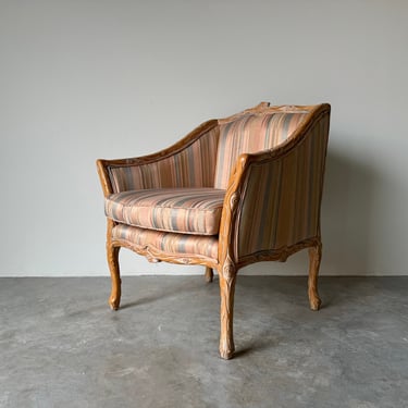 Hollywood Regency Faux Bois Carved Wood Frame  Lounge Arm / Club Chair 