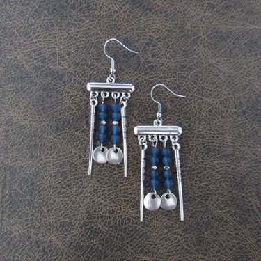 Navy frosted glass chandelier earrings 